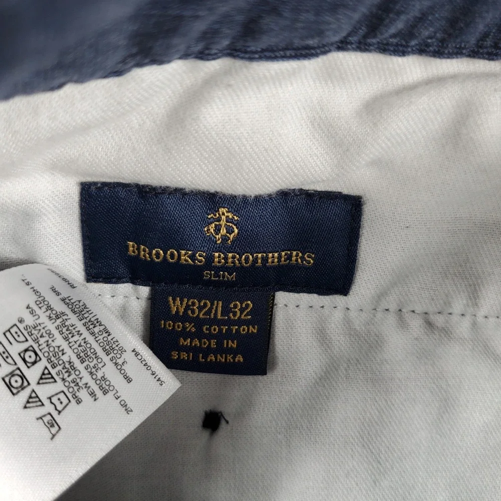 Brooks Brothers Slim Fit Blue Glen Plaid Cotton Chino Pants Mens 32x32